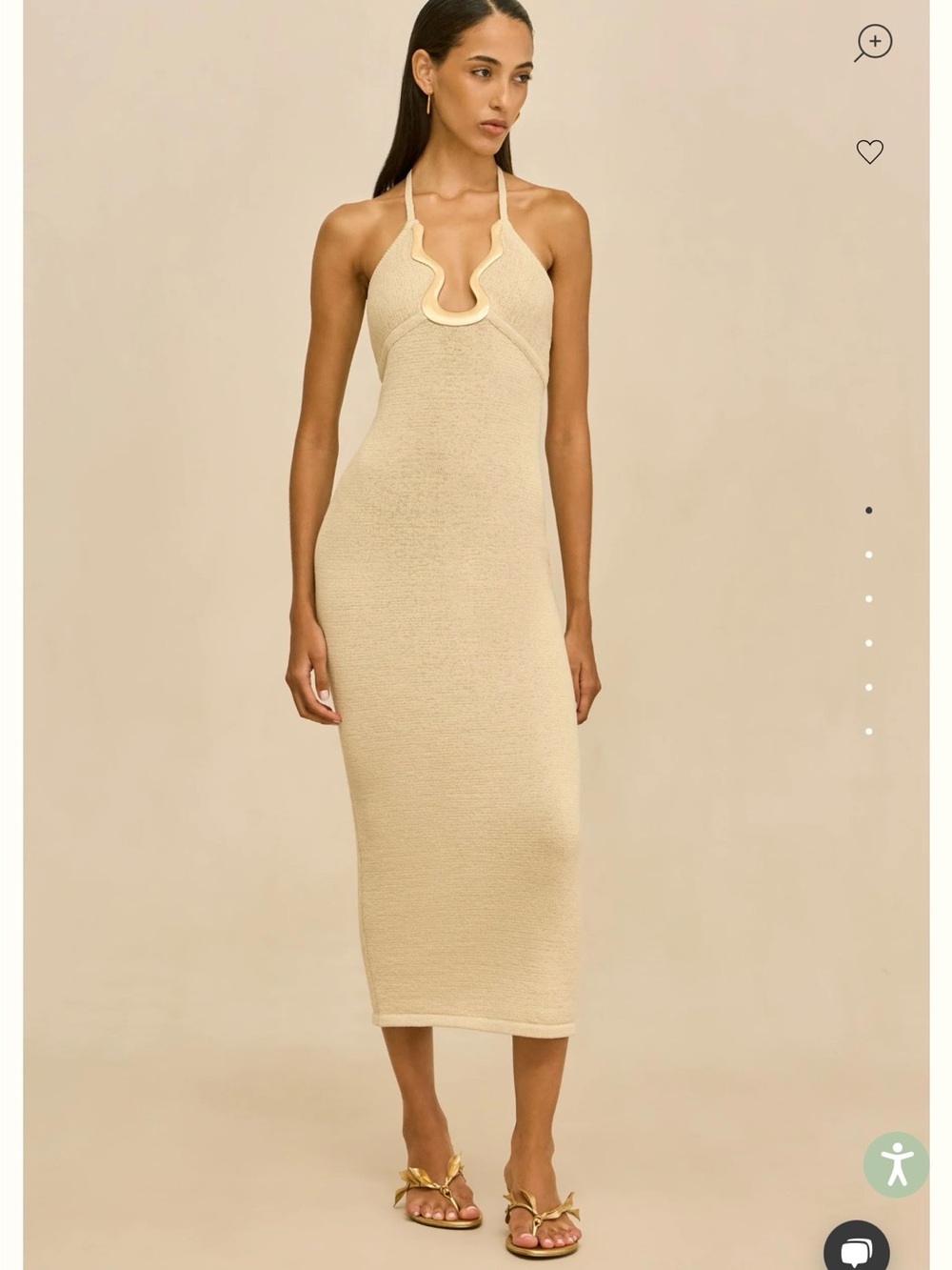Cult Gaia Valma Beige Gold Knit Midi Dress
